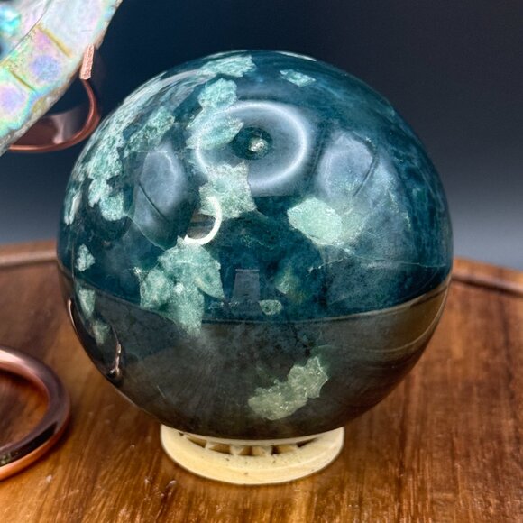 Moss Agate Sphere Druzy Water Grass Quartz Crystal Gardener's Stone - Picture 3 of 7